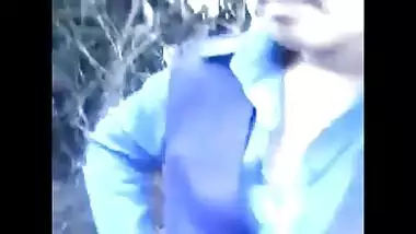 Massaging hot boobs in the middle of forest