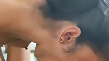 Slim wife licking dick and blowjob like a pro slut