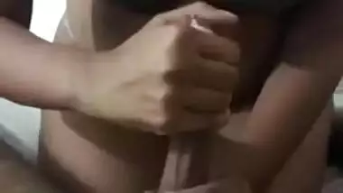 Busty babe sensual handjob mkes in cum in 30sec