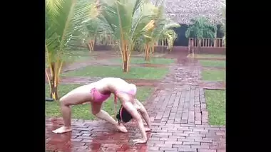 Desi outdoor gymnastics by desi girl Akshara in bikini